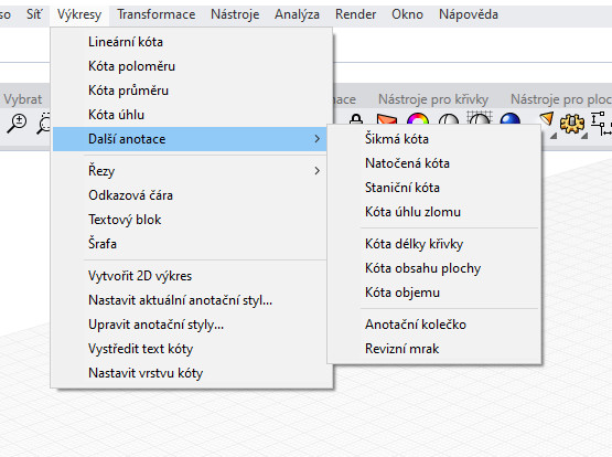 Anotační nástroje v menu